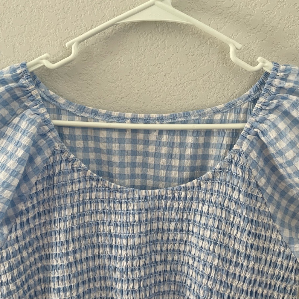 Chloe + Rene Blue/White Gingham Smocked Sundress Large Flutter Sleeve Dress - Picture 10 of 10